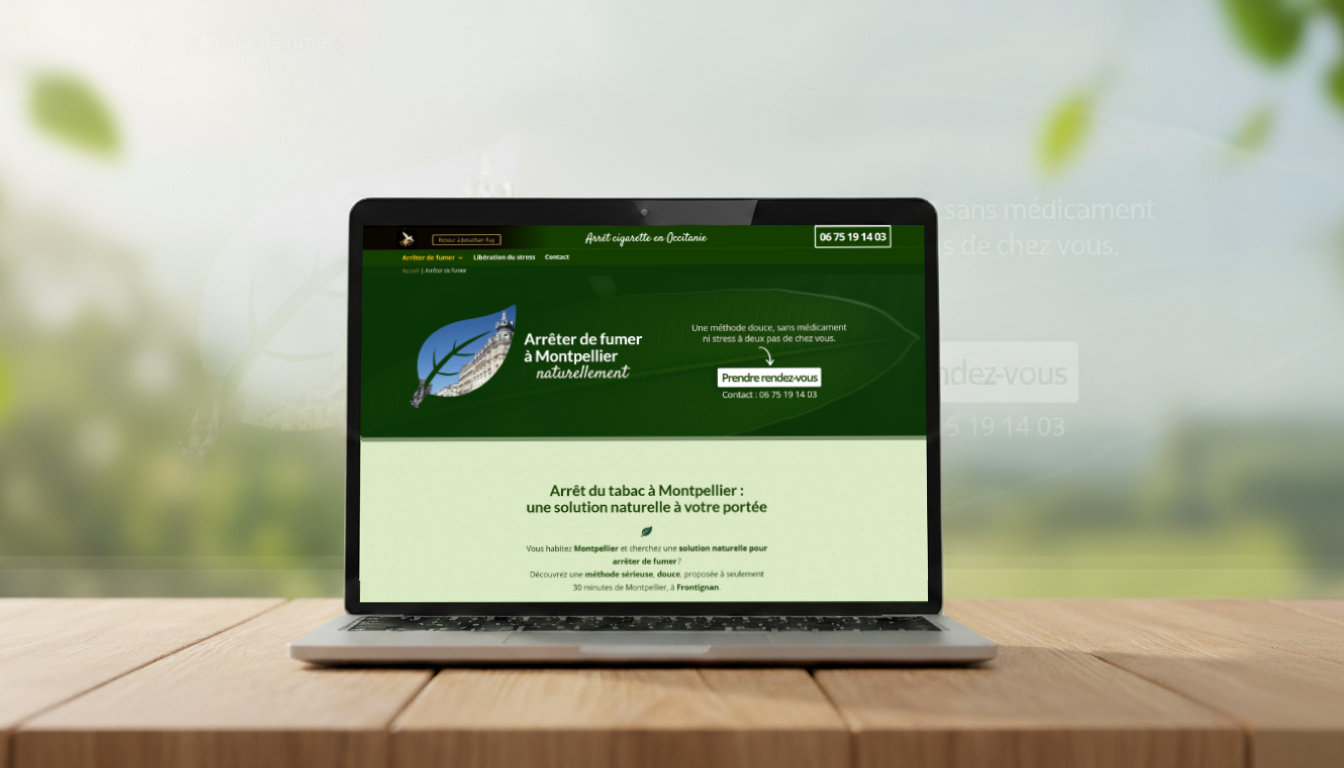 Vue version ordinateur du site Arrêt cigarette en Occitanie - Site responsive